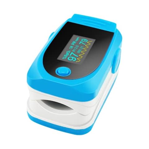 Enshey Portable Color OLED Pulse Oximeter Fingertip Audio Alarm & Pulse Sound -SPO2 PR PI Respiration Rate Monitor Blue with Lanyard Cover