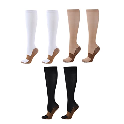 Meias de Compressão, Meias de Compressão Elásticas Respiráveis ​​até o Joelho para Esportes 3 Pares