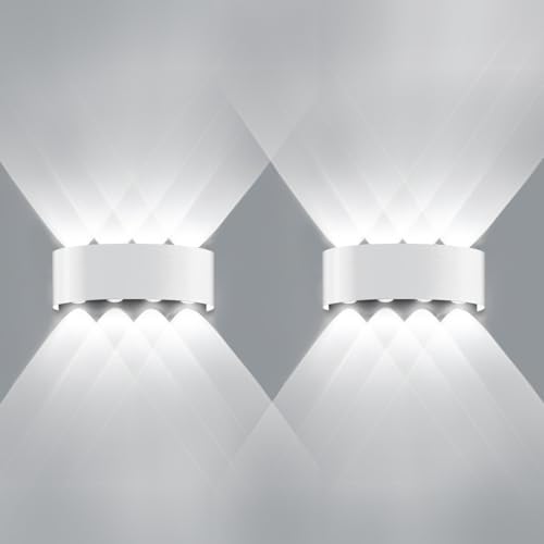 Ankey 2 Pezzi 8W LED Lampada da Parete, Moderno Bianco Freddo 6000K Applique da Parete, Impermeabile Lampada a Muro per Camera Soggiorno Corridoio, Bianco