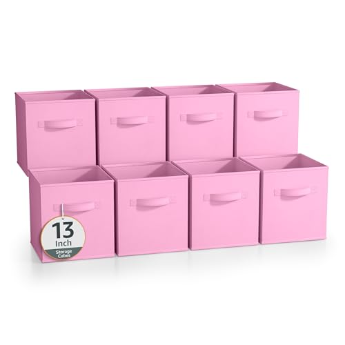Sorbus Fabric Storage Cubes, 8 Pack, with Handles (13 Inch, Pastel Pink)