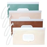4 Pack Wipes Dispenser, Seposeve Portable Baby Wipe Case, Refillable Baby Wipes Container, Wipe Holder, Keeps Wipes Fresh, Reusable Wet Wipe Pouch for Outdoor Outing, 2 Black + 2 White