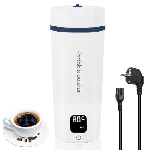 Mini Bouilloire Electrique de Voyage 450ml, Bouilloire de Voyage, Elektrischer Reisewasserkocher Klein, 5 Minutes Chauffage Rapide Isolation Tasse, Moniteur 6 RéGlable TempéRature, Inoxydable 304