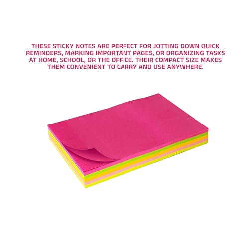 Image of Cubic Neon Sticky Notes - Pack of 3 | 3 inch x 2 inch Inches | Multicolour Self-Adhesive Memo Pads for Office, Home, School & Daily Reminders - Bright Colors, Easy Peel, Residue-Free