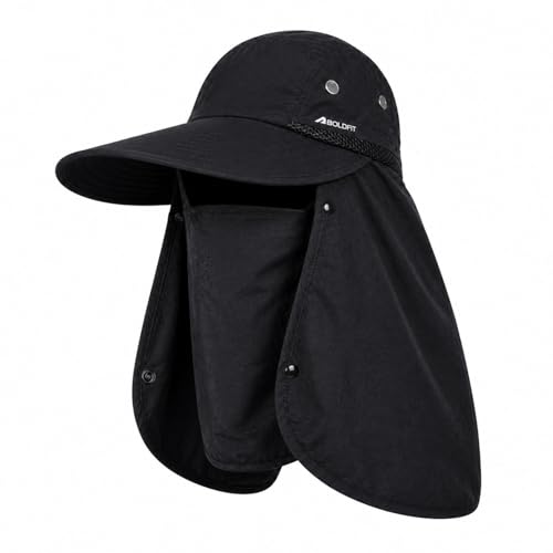 Image of Boldfit Sun Guard Cap for Men & Women UPF Sun Protection Outdoor Hat with Detachable Face & Neck Cover Adjustable & Breathable Cap for Hiking, Trekking, Fishing, Beach & Travel - Grey