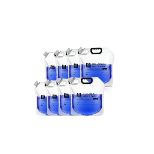 24/7 BAGS Pack de 8 Cantimploras Plegables de Agua 1.3 Galón / 5 Litros, Plástico, con Manijas