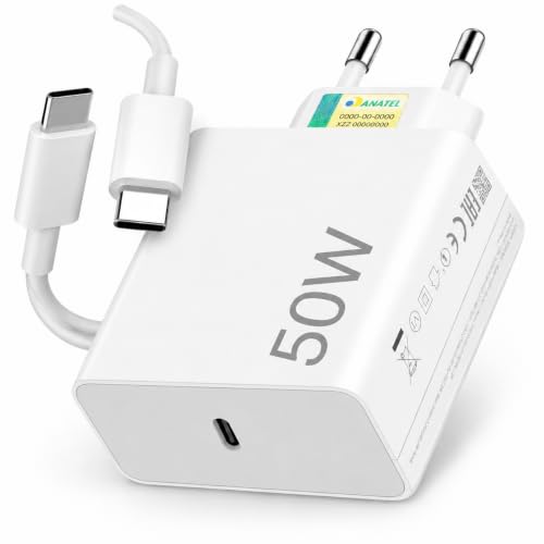 New Carregador Turbo 50W Premium USB-C com Cabo USB-C - Carregamento Rápido Power Delivery e Quick Charge, Compatível com iPhone 15/16/17, Android, Tablet e Notebook