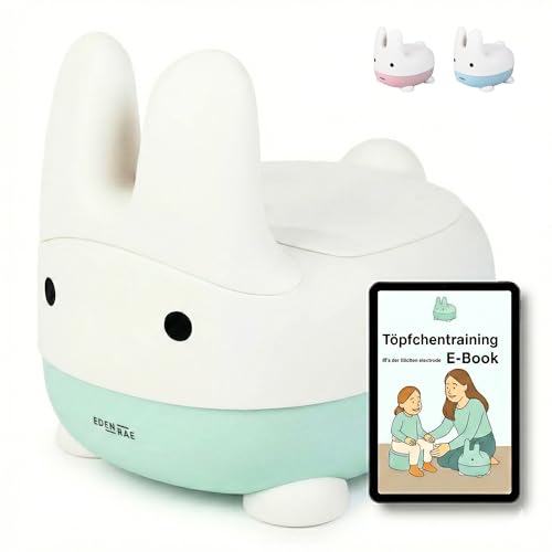 Töpfchen für Kinder – Babytoilette & Kindertoilette mit Deckel, BPA-frei – Potty & Kinderklo ab 1 Jahr – inkl. E-Book & Belohnungskarte zum Töpfchentraining – Hasen-Design – Grün – von EDEN RAE®