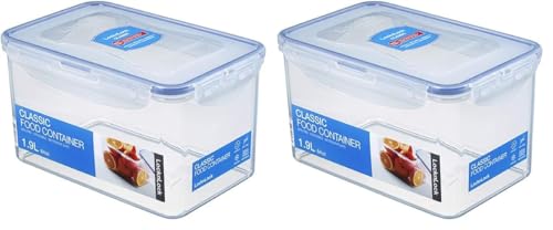 LOCK & LOCK Easy Essentials Food Lids/Pantry Storage/Airtight Containers, BPA Free, Rectangle - 8 Cup - for Cookies, Clear(Pack of 2)