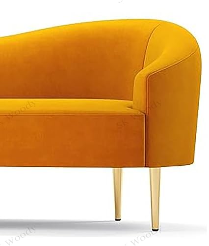 Image of Rosewood Luxury Curved Sofa in Premium Velvet-Fabric | Solid Wood Structure | High Density Foam | Sturdy Golden Legs | Comfortable & Stylish Couch for Living Room (Mustard Yellow, 2 Seater)