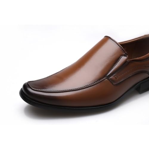 Formal Shoes for Men Slip On Apron Toe Round Toe PU Leather Resistant Non Slip Block Heel Outdoor(Brown,10 M US)3