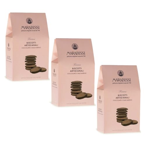 Marabissi® | Galletas Artesanas de Chocolate y Sal Marina | Galletas De Pastelería Toscana | Caja de Galletas de Chocolate y Sal - 3 x 200 Gr