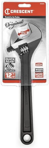 Image of Crescent 12 inch Adjustable Black Oxide Wrench - Carded - AT212VS | Hand Tool for Garage and Home Improvement, Grip Wrench for Shower Head