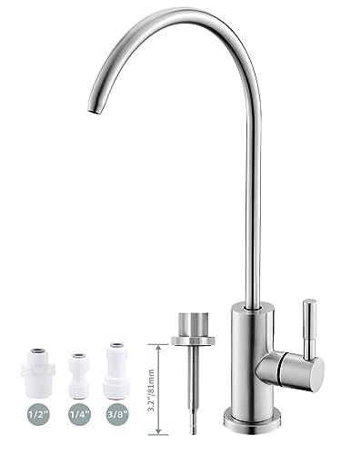 Robinet d'eau potable, facile à installer, robinet de filtre à eau pour évier, robinet à osmose inverse sans plomb pour évier de cuisine, bar, acier inoxydable SUS304 nickel brossé (taille L)