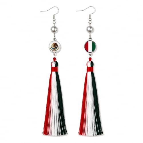 Premium Handmade Mexico Flag Tassel Earrings for Women Luxury Silver Plated Patriotic Soccer Fan Jewelry for World Cup