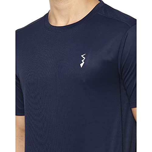Image of CAHOOT Men Solid Crew Neck Sports T Shirt Navy