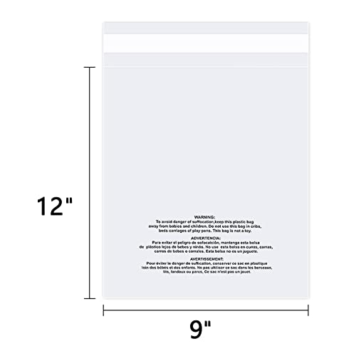 WEPOLY - 9\" x 12\" (1000 Count) - Clear Poly Bags with Suffocation Warning Self Seal for Packaging, Shirts, Clothing & FBA - Permanent Adhesive