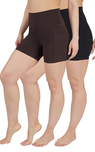 Yogalicious Womens High Waisted Biker Shorts Squat Proof Workout Yoga Short 5 7 2 Pack - Chocolatetorte (W/Pocket) / Black (No Pocket) 5 - Medium