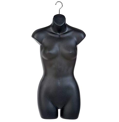 NAHANCO LHR15B Heavy Duty Plastic Half Round Torso Hanging Display Form, Female, Matte Black (1ea)