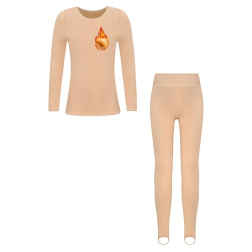 ranrann Enfant Fille Ensemble Thermique Chaud sous-vêtement Polaire Maillot Manches Longues Bas Thermique Hiver 1-14 Ans B Ecru 3-6 Ans