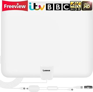 TV Aerial Indoor, Freeview Aerial 200 Miles With Amplifier Signal Booster, 4k, 1080p Ultra HD Stronger Reception TV Signals, 13.2ft/4m Coax Cable,Vhf/Uhf/Fm &Usb Power Adapter HD Channel For TV(White)
