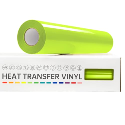 VinylRus Heat Transfer Vinyl-12” x 20ft Neon Yellow Iron on Vinyl Roll for Shirts, Fluorescent Yellow HTV Vinyl for Silhouette Cameo, Easy to Cut & Weed