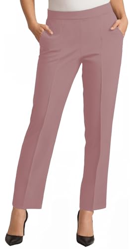 INSAFIANS Women Half Elasticated Pull Up Pants | Ladies Office Wear Trousers | Work Formal (Rose L25W12)