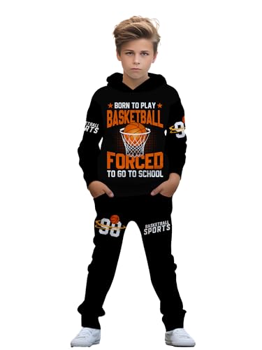 Image of boys' clothing sets, 2-Piece Hoodie & Pants Outfits for Boys Size 4-14 | Lightweight Non-Fleece Fall & Spring Clothing Sets