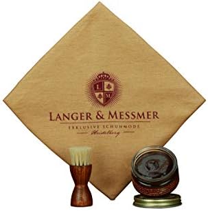 Langer & Messmer 3-częściowy zestaw do profesjonalnej pielęgnacji obuwia wraz z wysokiej jakości kremem do pielęgnacji skóry, szczotką tygielową ze 100% włosia końskiego i bawełnianą