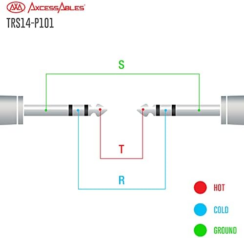 AxcessAbles 1/4" TRS to 1/4" TRS Balanced Stereo Patch Cables (6 Pack - 1ft)