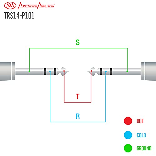 AxcessAbles 1/4" TRS to 1/4" TRS Balanced Stereo Patch Cables (6 Pack - 1ft)