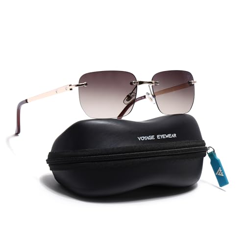 Image of Voyage Rimless Polarized Sunglasses for Men & Women (Black Lens | Black Frame - MG7601)