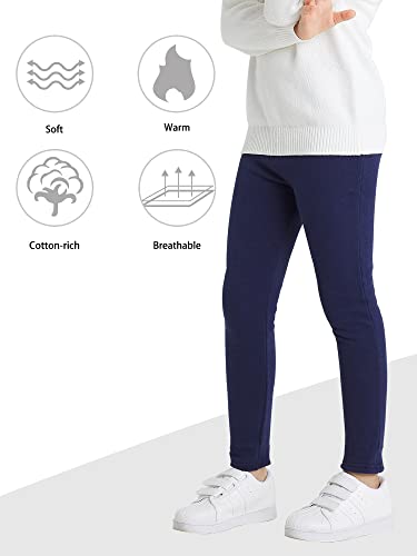 Adorel Girls' Fleece Lined Leggings Thermal Pants Cotton Solid Color Pack Of 2 6-7 Years (Manufacturer Size: 130) Black, Navy Blue #TOP1