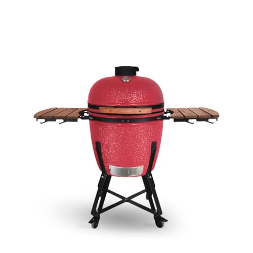 CREATE/BBQ KAMADO/Barbacoa ahumadora de cerámica rojo 21 pulgadas/Puede asar, ahumar y cocinar, con regulador de temperatura y dos fuentes de ventilación.