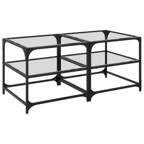 Augerqir Lot de 2 tables basses avec plaques en verre transparentes - 50 x 50 x 45 cm - Structure en acier - Table d'appoint moderne - Table basse design