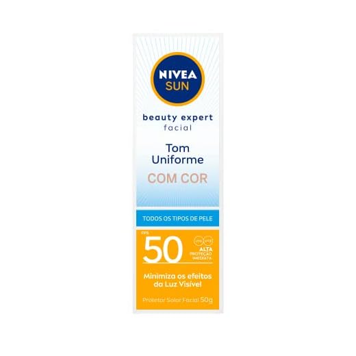 NIVEA SUN Protetor Solar Facial Beauty Expert Com Cor FPS 50 50g - Alta proteção UVA/UVB, cor que se adapta aos tons de pele, minimiza os efeitos da luz visível, textura leve e de rápida absorção