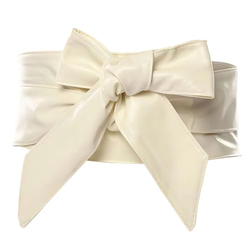 CALFOVERA Waist Knotted Sash Belt Women Wide PU Leather Bow Tie Obi Waistband Corset Bowknot Cinch Wrap Band Corset PU Leather Waist Belts for Dresses Skirts Shirts 2.45 YardsÃ—4.1 Inch (White)