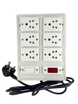 Omega PVC Extension Board (6+2) Multi Outlet Electrical Switch Boards with Individual Sockets with 6 Sockets (5A) & 2 Switches (5A)-4Mtr Long Wire Power STRI