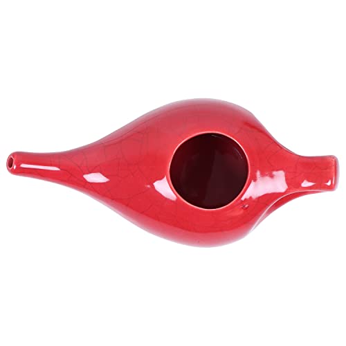 Image of Leak Proof Durable Porcelain Ceramic Neti Pot Hold 230 Ml Water Comfortable Grip | Microwave and Dishwasher Safe eco Friendly Natural Treatment for Sinus and Congestion (Crackle Red)