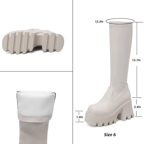 Image of WUDPUNDR Knee High Platform Boots for Women Chunky Heel Round Toe High Heeled Knee Tall Boots Not for Wide Calf