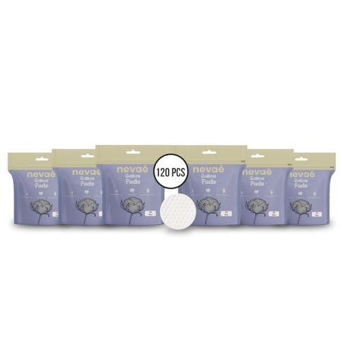 Image of Nevae Multipurpose Cotton Pads 120 Pcs, 100% Cotton, Embossed Double Sided, for Skin Cleaning, Eye & Face Makeup Removal, Nail Polish Removal, Soft Round Facial Cotton Pads (20 Pcs (Pack of 6))