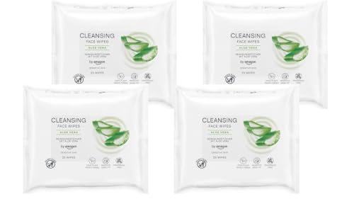Image of by Amazon Face Cleansing Wipes with Aloe Vera, Make-up remover, Fragrance Free, 25 Wipes (Pack of 4)