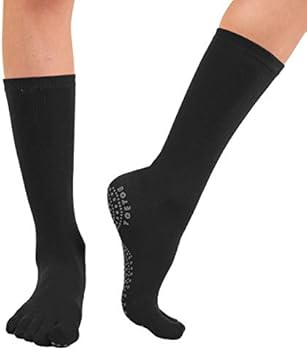 TOETOE - Yoga Pilates Antislip Zool Middenkalf Teen Sokken (Zwart, 43-46 TOETOE - Yoga Pilates Antislip Zool Middenkalf Teen Sokken (Zwart, 43-46