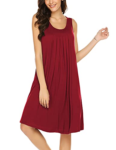 Hotouch Womens Nighties Sleeveless Nightgown Sleepwear Scoop Neck Night Dress Red S #TOP1