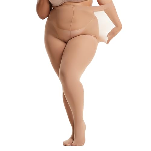 Image of Frola Plus Size Tights for Women Semi Opaque Control Top High Waist Stockings 60 Denier Women's Pantyhose 2X 3X 4X 5X