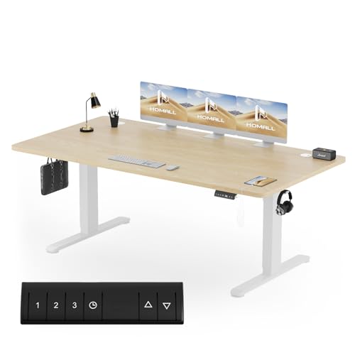 Homall Bureau Assis Debout Électrique 200x80 cm Bureau Réglable en Hauteur avec Fonction Mémoire et Système Anti-Collision, avec Plateau de Gestion des Câbles