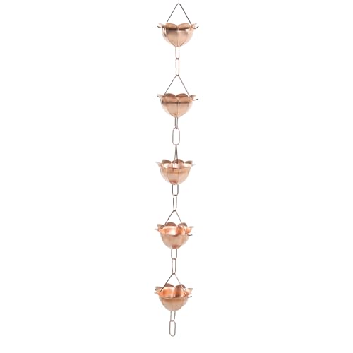 Chaîne de pluie en cuivre pur décorative avec coupelles fleurs pour sublimation extérieure