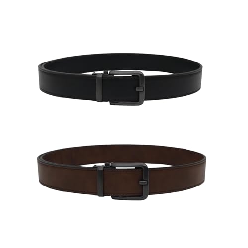 Men's Leather Belts with Buckle, 2 Pack, Black and Brown3