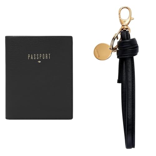 Idée cadeau pour femme : étui passeport cuir noir et porte-clés