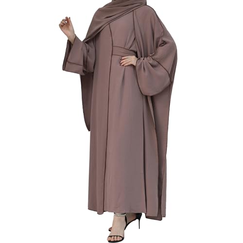 Image of Women Muslim Abaya Dresses Prayer Cardigan Robe Contrasting Edges Islamic Dubai Open Front Abaya