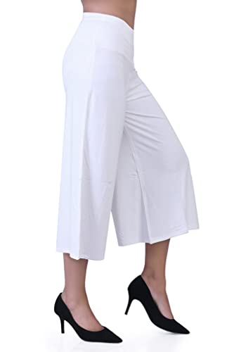 Image of Sports Women's Calf Length 3 /4 High Elastic Waistband Wide Leg Palazzo Casual Wide Leg Lounge Pants with Two Sides Pockets
